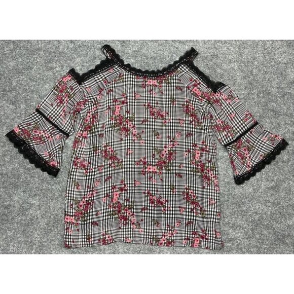 Arizona Necklace Blouse Girls Plus 2XL 20.5 Black Red Floral Cold Shoulder New - Picture 7 of 12